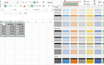 excel format as table