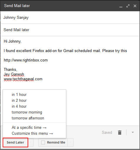 send later email in gmail