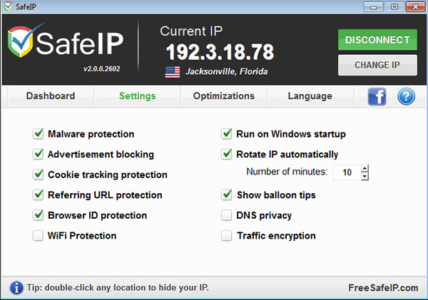 SafeIP proxy server Settings