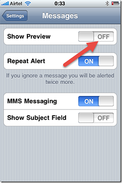 disable sms preview