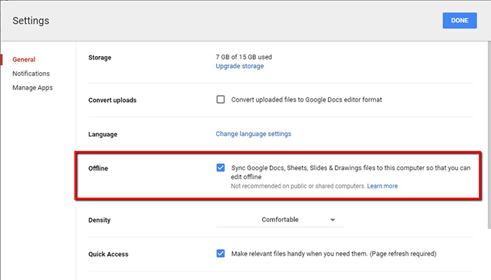 google-drive-settings-offline